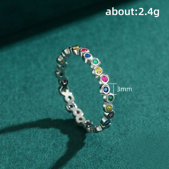 Wholesale Copper Platinum Plated Ring Jewelry With Colorful Zircon And Geometric Design For Women