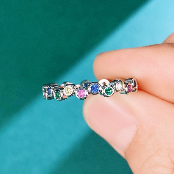 Wholesale Copper Platinum Plated Ring Jewelry With Colorful Zircon And Geometric Design For Women