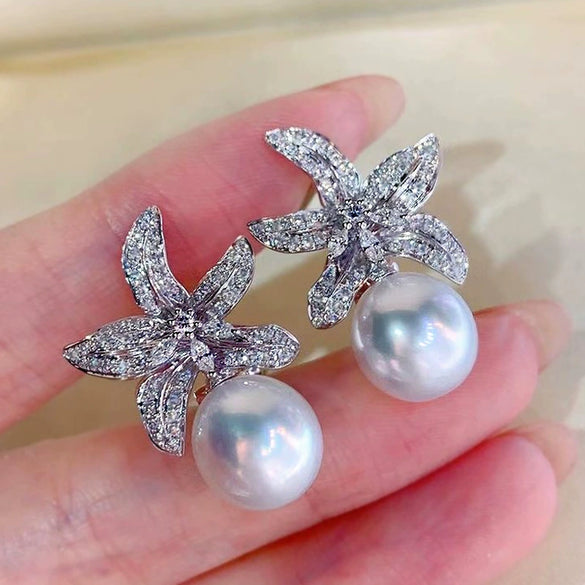 Wholesale Copper Princess Style Starfish And Zircon Earrings For Women