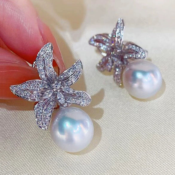 Wholesale Copper Princess Style Starfish And Zircon Earrings For Women