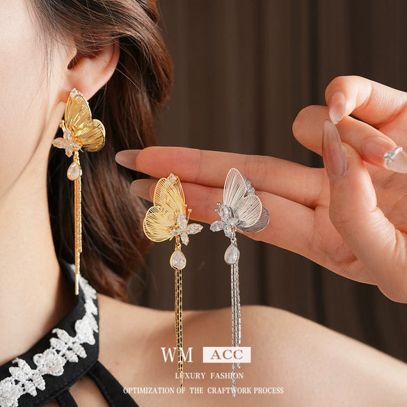 Wholesale Copper Real Gold Electroplated Animal Zodiac Geometric Butterfly Tassel Earrings For Women
