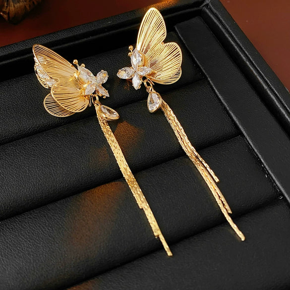 Wholesale Copper Real Gold Electroplated Animal Zodiac Geometric Butterfly Tassel Earrings For Women