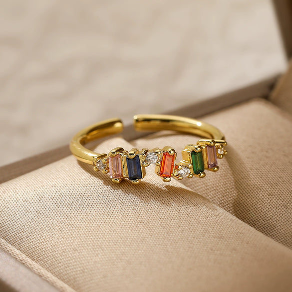 Wholesale Copper Real Gold Plated Geometric Open Ring For Women With Micro Inlay