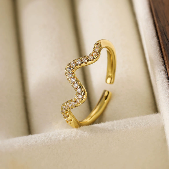 Wholesale Copper Real Gold Plated Geometric Open Ring For Women With Micro Inlay
