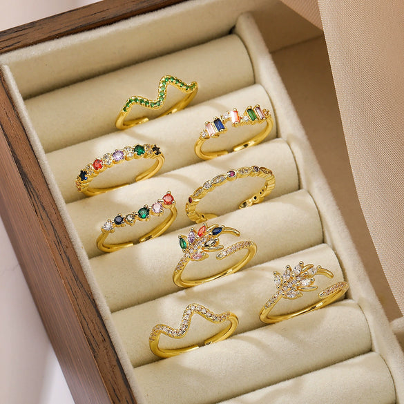 Wholesale Copper Real Gold Plated Geometric Open Ring For Women With Micro Inlay
