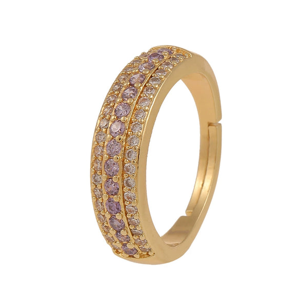 Wholesale Copper Real Gold Plated Micro Inlaid Zircon Diamond Ring Geometric Pattern Couple Ring
