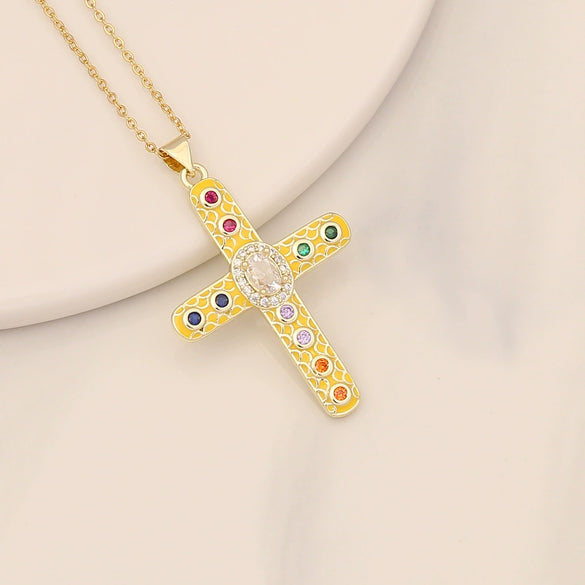 Wholesale Copper Retro Cross Pendant Necklace With Oildropping Design For Women