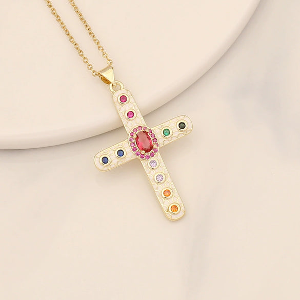 Wholesale Copper Retro Cross Pendant Necklace With Oildropping Design For Women