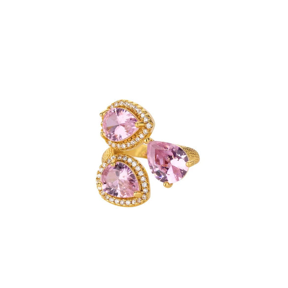 Wholesale Copper Retro Luxury Water Drop Geometric Oval Heart Shape Electroplated Zircon Ring Unisex