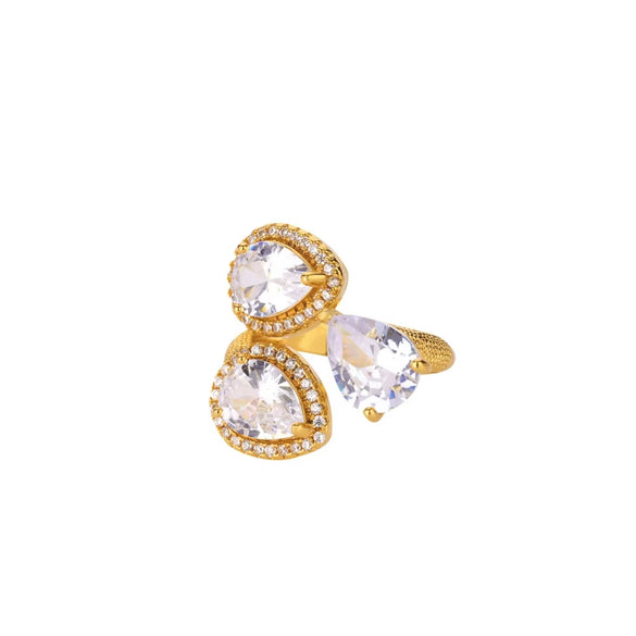 Wholesale Copper Retro Luxury Water Drop Geometric Oval Heart Shape Electroplated Zircon Ring Unisex