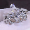 Wholesale Copper Ring For Women Dropshaped Feather Leaf Pattern Set With Zirconia