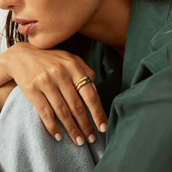 Wholesale Copper Ring With Colorful Zircon And Geometric Pattern Electroplated For Women