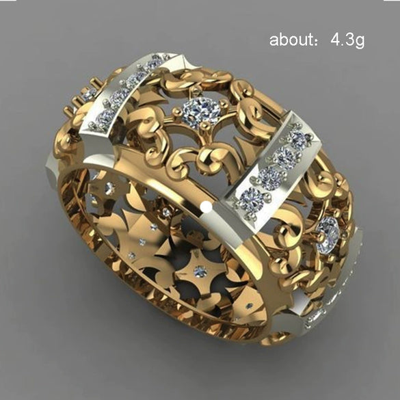Wholesale Copper Ring With Double Color Plating Hollow Pattern Flower Design And Zircon For Women
