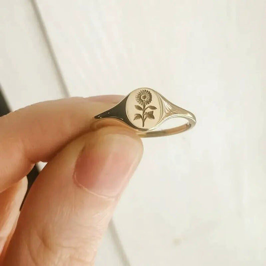Wholesale Copper Ring With Geometric Sunflower Pattern And Electroplating Treatment Retro And Small Fresh Style For Unisex