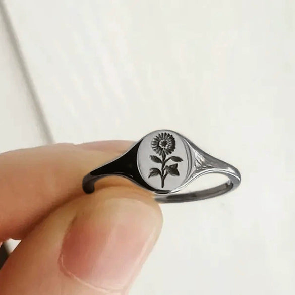 Wholesale Copper Ring With Geometric Sunflower Pattern And Electroplating Treatment Retro And Small Fresh Style For Unisex