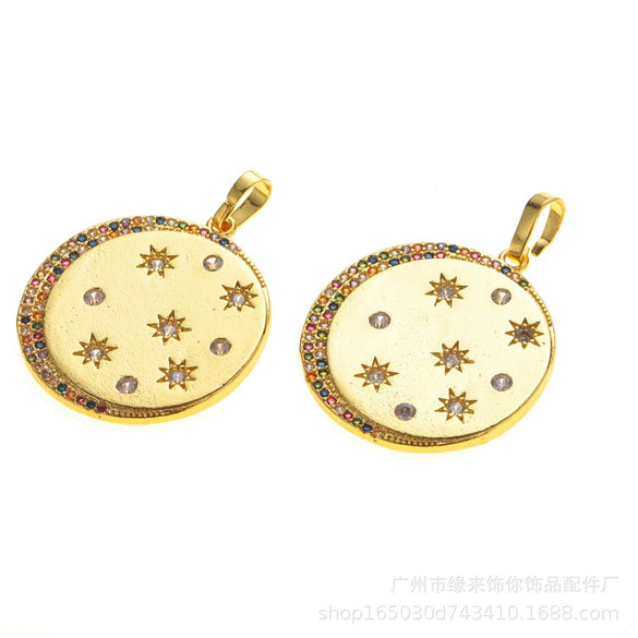 Wholesale Copper Round Pendant Necklace With Electroplated Finish And Star Moon Diamond Design Jewelry