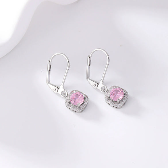 Wholesale Copper Round Zircon Inlay Women's Simple Fashion Light Luxury Highend Temperament Colorful Earrings