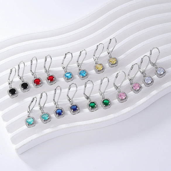 Wholesale Copper Round Zircon Inlay Women's Simple Fashion Light Luxury Highend Temperament Colorful Earrings
