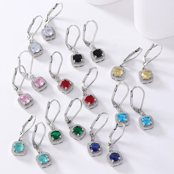 Wholesale Copper Round Zircon Inlay Women's Simple Fashion Light Luxury Highend Temperament Colorful Earrings
