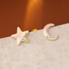 Wholesale Copper S925 Silver Needle Geometric Oil Dripping Star Moon Earrings For Women Electroplated