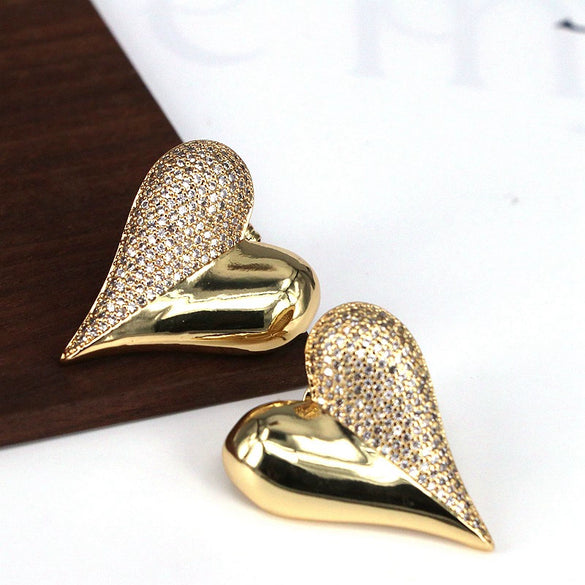 Wholesale Copper Semiinlaid Zirconium Heartshaped Retro Geometric Earrings For Women