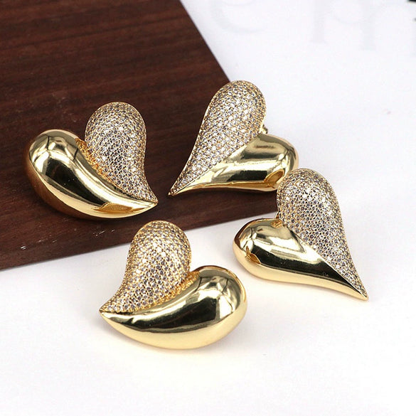 Wholesale Copper Semiinlaid Zirconium Heartshaped Retro Geometric Earrings For Women
