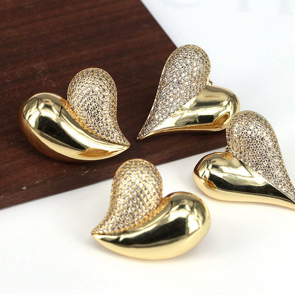 Wholesale Copper Semiinlaid Zirconium Heartshaped Retro Geometric Earrings For Women