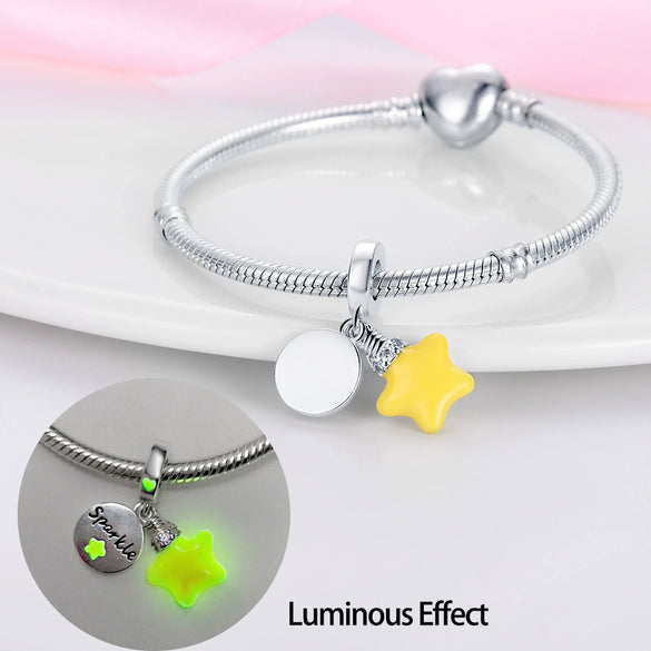 Wholesale Copper Silver Plated Colorful Luminous Clover Star Charm Dripping Oil Bracelet Necklace Beads