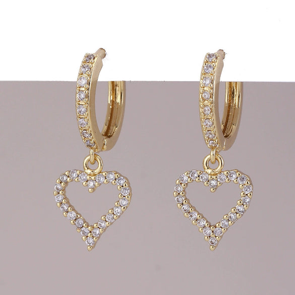 Wholesale Copper Simple Micropaved Zircon Earrings With Heart Butterfly Ear Hook Ear Buckle Geometric And Heart Shape Design For Women