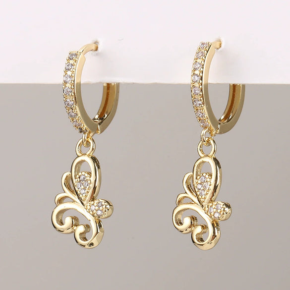 Wholesale Copper Simple Micropaved Zircon Earrings With Heart Butterfly Ear Hook Ear Buckle Geometric And Heart Shape Design For Women