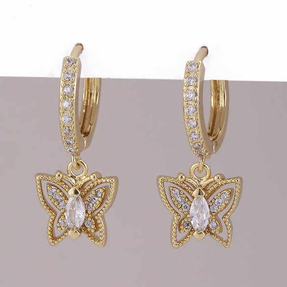 Wholesale Copper Simple Micropaved Zircon Earrings With Heart Butterfly Ear Hook Ear Buckle Geometric And Heart Shape Design For Women