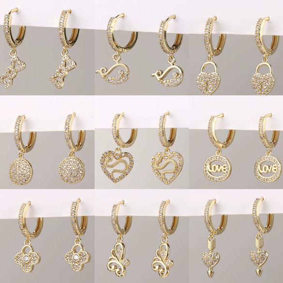 Wholesale Copper Simple Micropaved Zircon Earrings With Heart Butterfly Ear Hook Ear Buckle Geometric And Heart Shape Design For Women