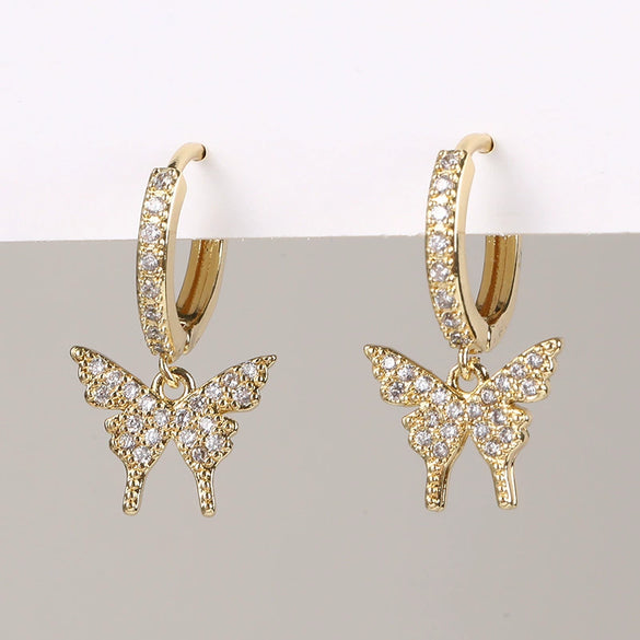 Wholesale Copper Simple Micropaved Zircon Earrings With Heart Butterfly Ear Hook Ear Buckle Geometric And Heart Shape Design For Women