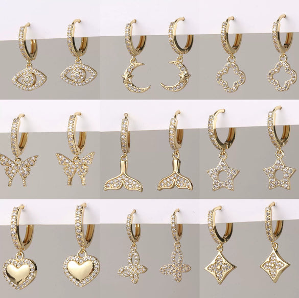 Wholesale Copper Simple Micropaved Zircon Earrings With Heart Butterfly Ear Hook Ear Buckle Geometric And Heart Shape Design For Women