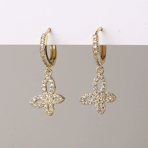 Wholesale Copper Simple Micropaved Zircon Earrings With Heart Butterfly Ear Hook Ear Buckle Geometric And Heart Shape Design For Women