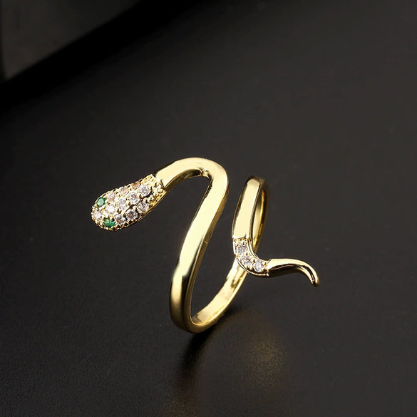 Wholesale Copper Snakeshaped Open Ring With Zircon Electroplated Retro Style