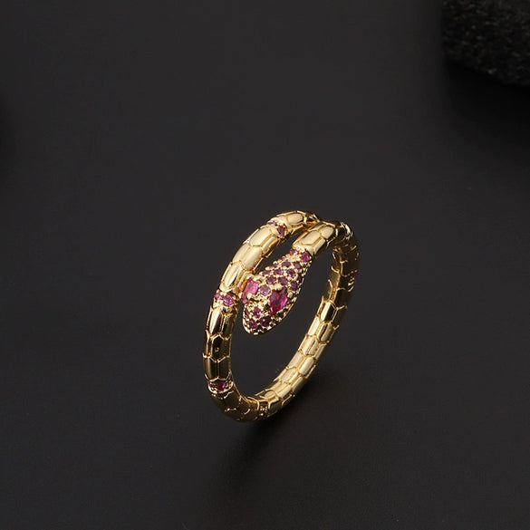 Wholesale Copper Snakeshaped Open Ring With Zircon Electroplated Retro Style