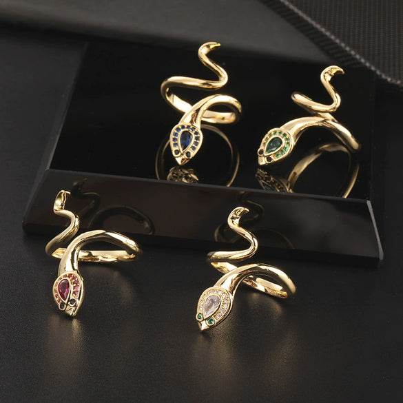 Wholesale Copper Snakeshaped Open Ring With Zircon Electroplated Retro Style