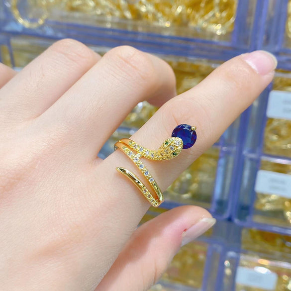 Wholesale Copper Snakeshaped Open Ring With Zircon Electroplated Retro Style