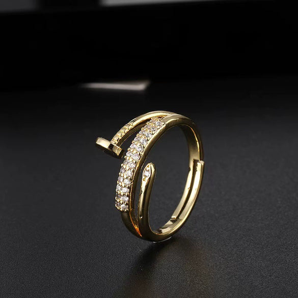 Wholesale Copper Snakeshaped Open Ring With Zircon Electroplated Retro Style