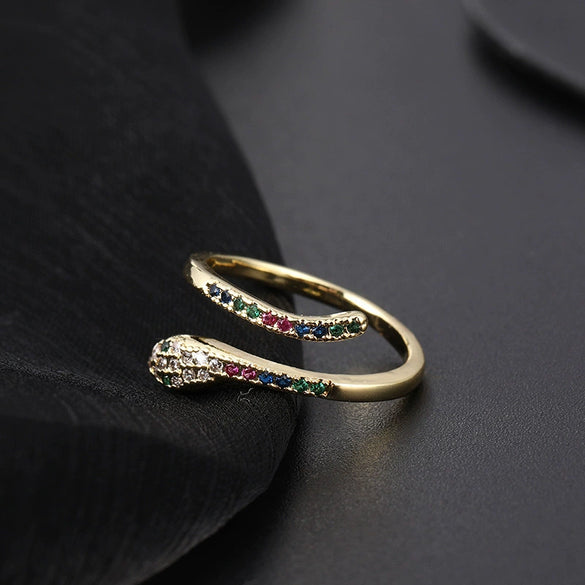 Wholesale Copper Snakeshaped Open Ring With Zircon Electroplated Retro Style