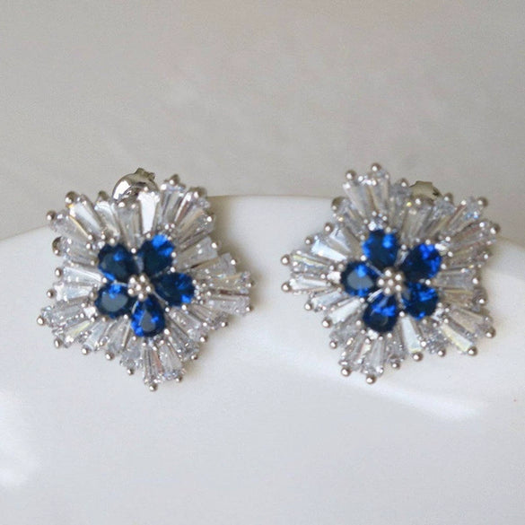 Wholesale Copper Snowflake And Flower Zircon Earrings For Women
