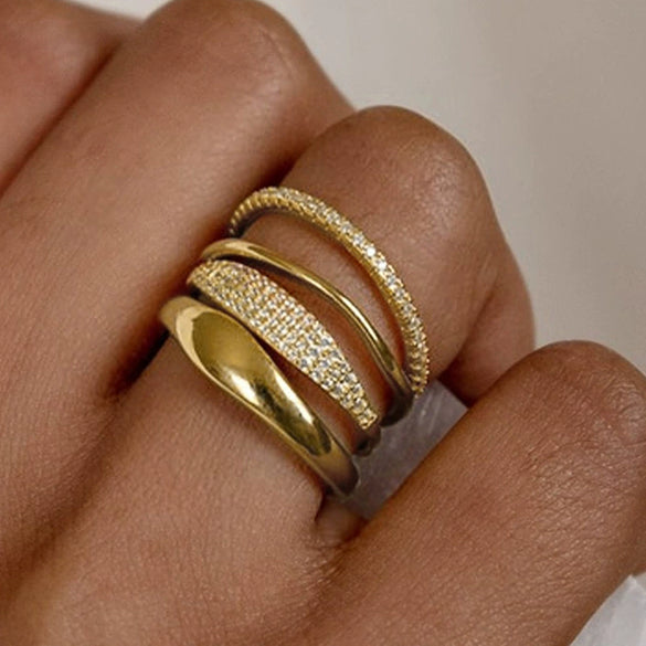 Wholesale Copper Stacked Simple Plain Women's Ring Set Inlaid With Zircon Geometric Minimalist Jewelry