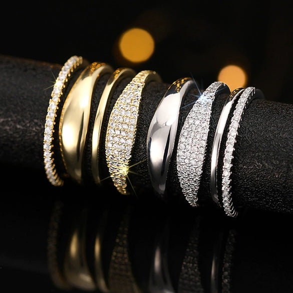Wholesale Copper Stacked Simple Plain Women's Ring Set Inlaid With Zircon Geometric Minimalist Jewelry