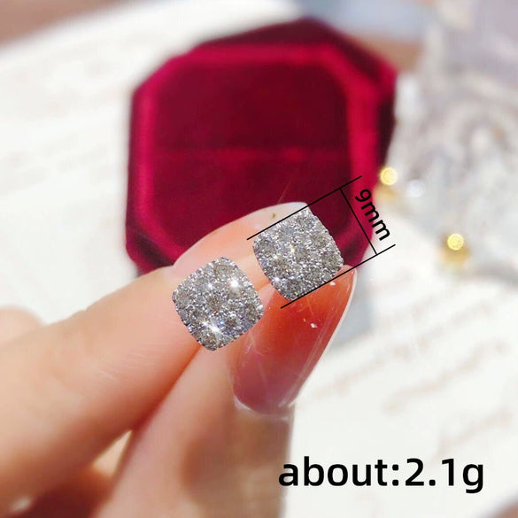 Wholesale Copper Star Pattern Square Diamond Earrings For Female Light Luxury Niche Elegant Style