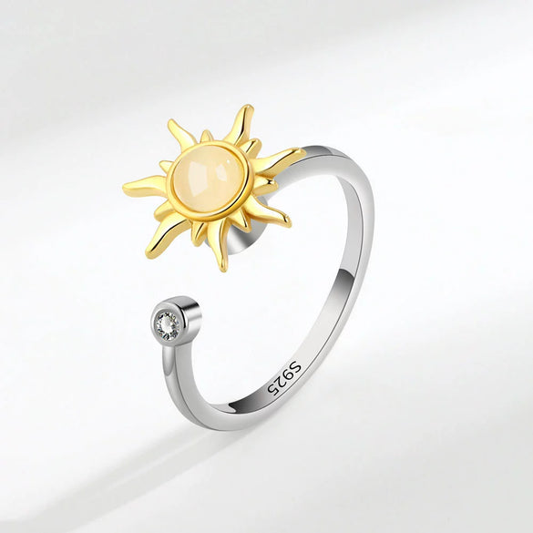 Wholesale Copper Sunflower Rotating Opening Adjustable Folding Finger Ring With Electroplating Treatment