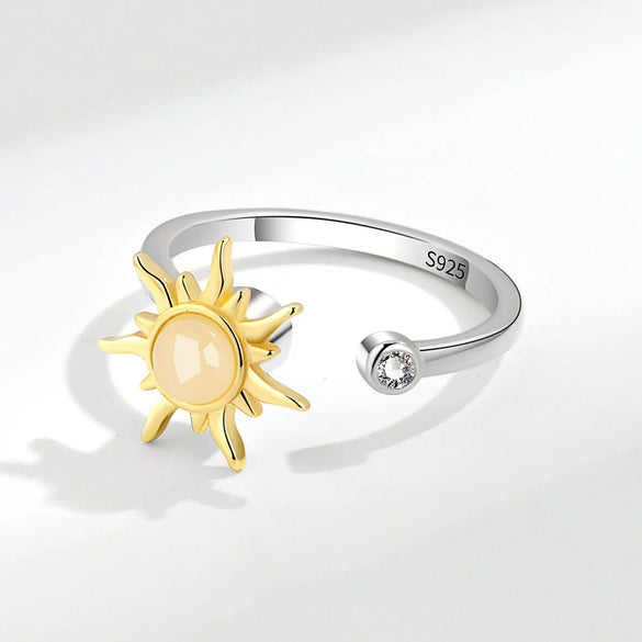 Wholesale Copper Sunflower Rotating Opening Adjustable Folding Finger Ring With Electroplating Treatment