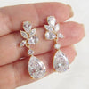 Wholesale Copper Sweet Pear Shaped Water Drop Zircon Earrings For Bridal Light Luxury Style