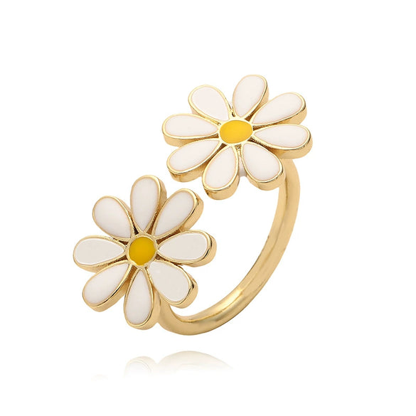 Wholesale Copper Sweet Style Dripping Oil Flower Petal Ring For Women