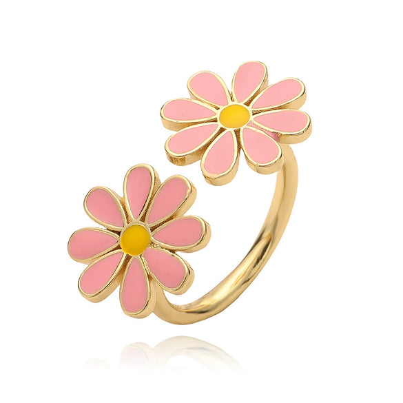 Wholesale Copper Sweet Style Dripping Oil Flower Petal Ring For Women